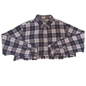 Red White and Blue Cropped Distressed Flannel Long Sleeve for LF FURST OF A KIND